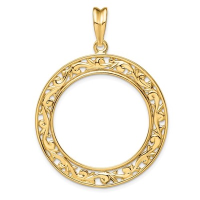 1/2 oz $25 American Gold Eagle Coin Bezel 27mm Filigree Prong 14k Yellow Gold