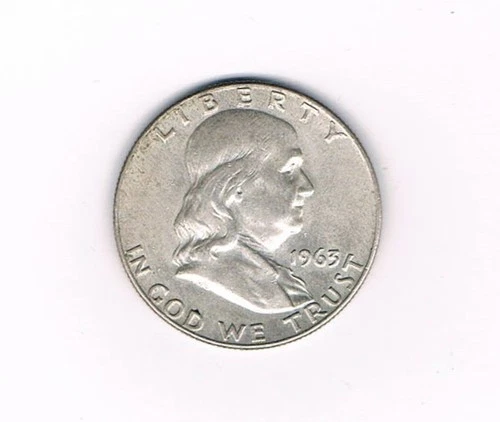 1963-D Franklin Silver Half Dollar AU++ with error strike Inv.#180