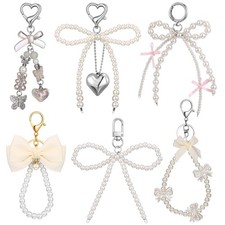 6 Pcs Pearl Bow Keychain for Women Bow Bag Charms Coquette Bow Keychain Acces...