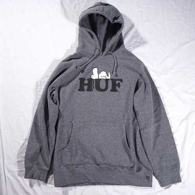 HUF x Peanuts Snoopy Graphic Hoodie Gray Mens Large Rare Skate Pullover Rare