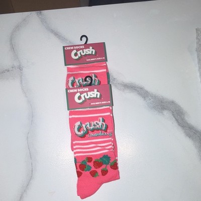 Crush unisex Strawberry Striped Crew Socks Pink Fits Men's Size 6-12 Lot of 2