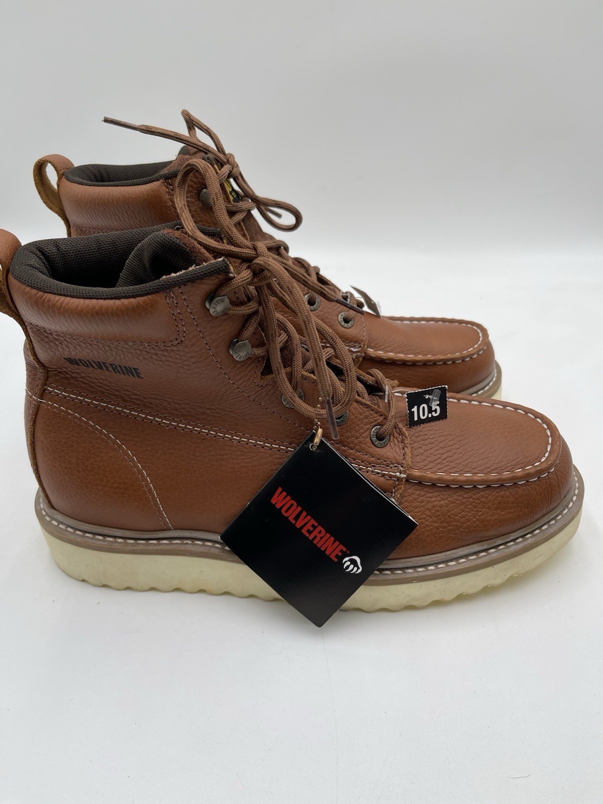 's 6-inch Moc-toe Wedge Work Boots In Brown Leather Size 10.5m