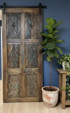 Vintage Carved Barn Door Rustic Reclaimed Solid Wood Interior Statement Door 84