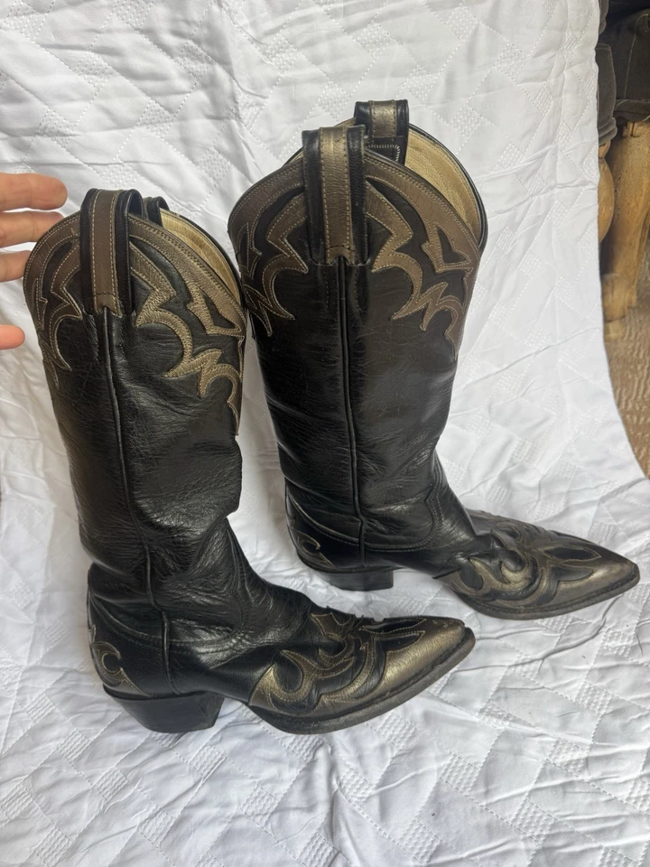 Women’s Size 5.5 B - Larry Mahan Vintage Cowboy Western Boots Black - Image 4 of 4