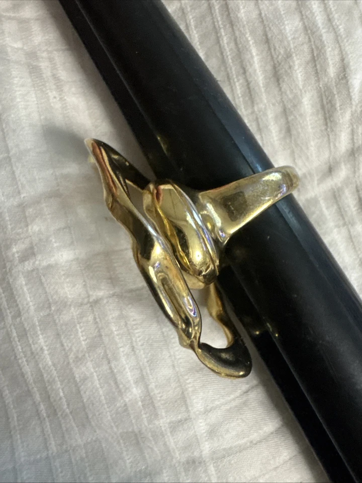 Anel folheado a ouro amargo Alexis tamanho 7 1/2 anel de pedra de órbita amassada marcado AB - Imagem 4 de 4