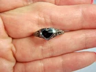 Vintage Sterling Silver Scrolls Black Onyx Heart Gemstone Ladies Band Size 6 1/4