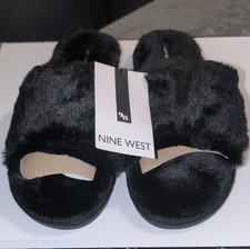 Nine West Women's Black Faux Fur Slide Slippers Memory Foam Size M 7/8 