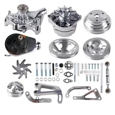 Chrome Accessory Drive Kit for Chevrolet SBC w/ Long Water Pump Alternator PS