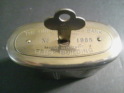 Auto. Recording Coin Bank $5 Gold Union Savings Bank Pittsburg Penn. 1 /Key