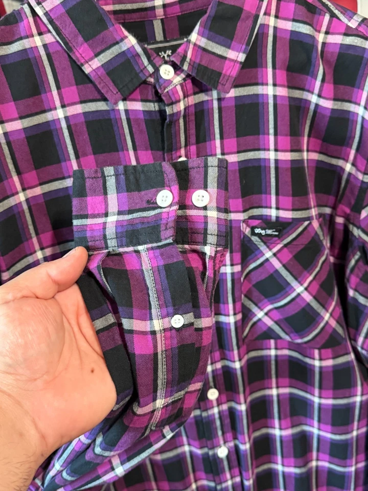 Camisa tejida vintage Lifted Research Group LRG para hombre M franela a cuadros púrpura 2009 Foto 2 de 4