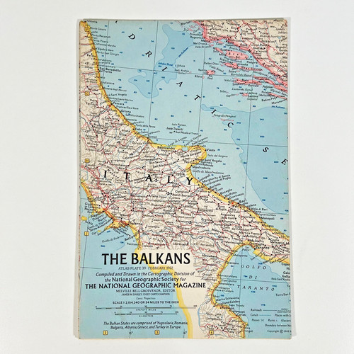 Vtg 1962 National Geographic Balkans Map Yugoslavia Cold War Romania Bulgaria