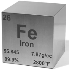 1" Pure Iron Density Cube – 99.9% Element Metal Periodic Table Engraved