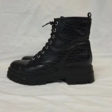 Nine West Piercy Black Faux Croc Vegan Leather Boots 8.5