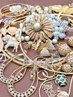 1+ LB Wearable Vintage Estate Gold Tone Costume Jewelry Lot Mixed