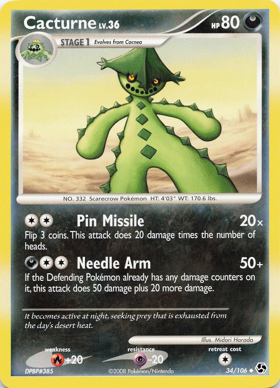POKEMON Cacturne #34/106 Normal Great Encounters NM