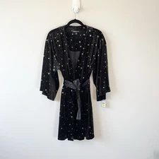 Inc International Concepts Star Print Black Velvet Short Robe Size Medium NWT’s