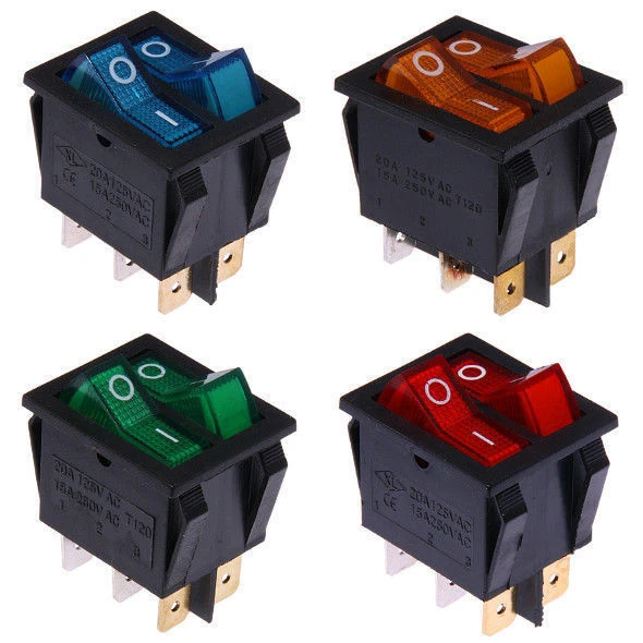 Double Interrupteur à Bascule 12V DC & 230V AC Lumineux Rouge Bleu Vert Jaune - Photo 1/1
