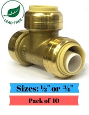 10 Pieces Push Fit Tee Fittings Lead Free Brass 1/2" 3/4"