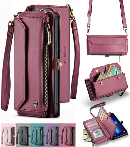 For iPhone 13 Pro Max/13 Mini Case 10 cards slot zipper banknotes Crossbody bag - Picture 37 of 55