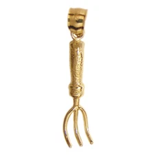 New 14k Yellow Gold 3-D Garden Tool Charm Pendant