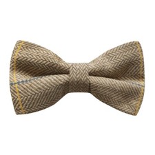 Luxury Light Oak Herringbone Check Bow Tie, Tweed
