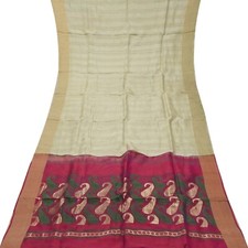 Vintage Beige Sarees 100 Pure Silk Handwoven Premium Sari 5YD Craft Fabric