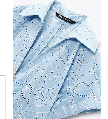 ZARA EMBROIDERED EYELET SHIRT DRESS CUTWORK EMBROIDERY BLUE WHITE XS S M L  XL | eBay