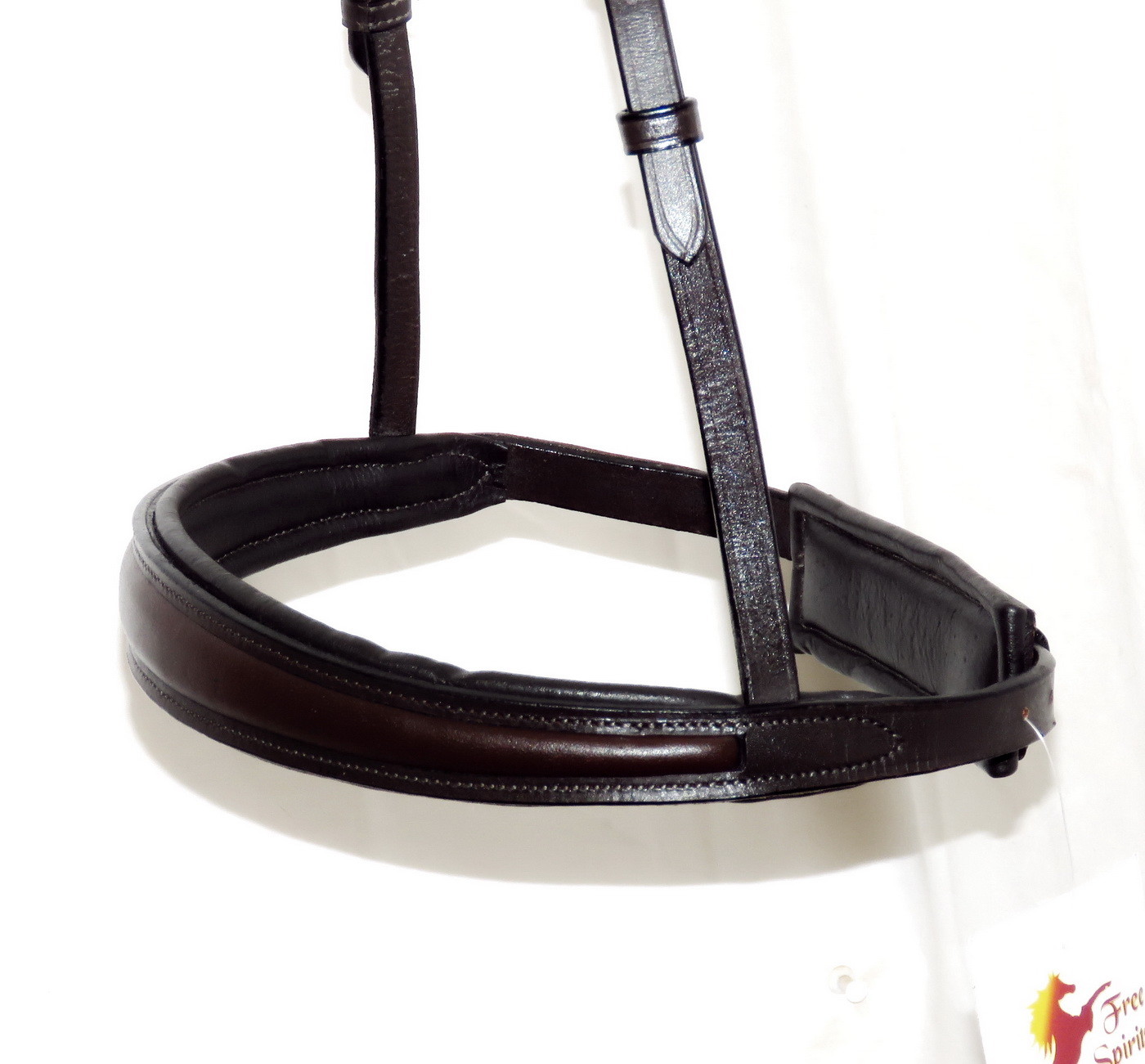 Bande De Nez (Noseband) Double Étroite Rembourrée FSS - Cavesson Simple - Cuir Blanc - Taille Large (Cheval)