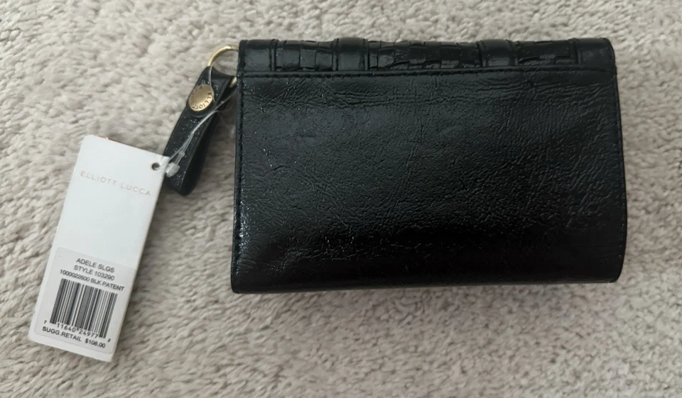 Cartera de cuero tejido charol negro Elliot Lucca nueva con etiquetas $108 Foto 2 de 4