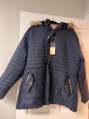 NWT! Han Ton 3XL Navy Womens Winter Coat With Collar. 