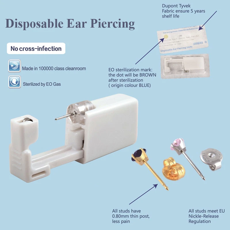 Piercing Gun Disposable Sterile Ear Piercing Kit + Free Crystal