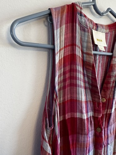 Vestido túnica Maeve Anthropologie Pippa rosa a cuadros arrugado Hi Lo Swing talla XS - Imagen 6 de 11
