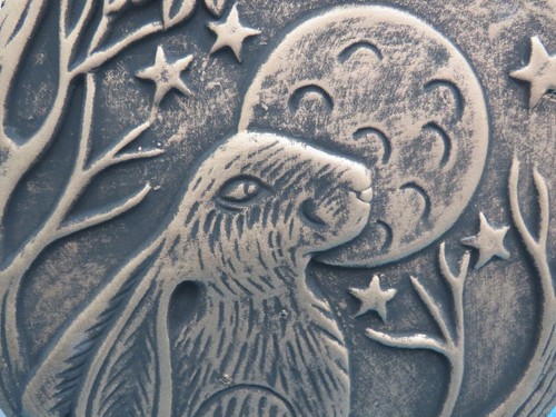 Lisa Parker Terracota Copper Tone Moon Gazing Hare Pagan 19 cm Hanging Plaque - Picture 2 of 5