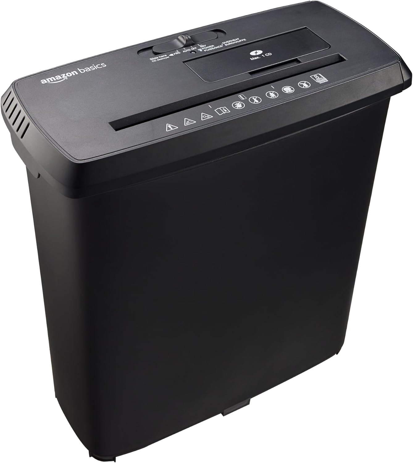 8-Sheet Strip Cut Paper, CD, and Credit Card Shredder, 3.4 Gallons, Black-image