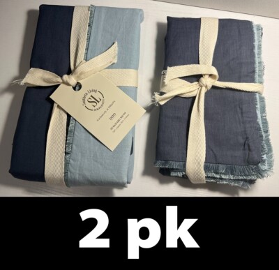 2pk Southern Living Simplicity DUO Fringe Reversible Pillow Shams, Blue Standard