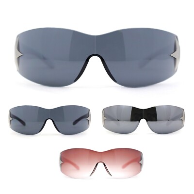 Womens Wrap Around Shield Star Jewel Retro 90s Sunglasses