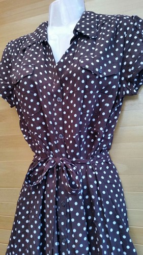 Vintage 40s 50s Style brown polka dot party shirt tea dress UK 18 20 TWINWOOD - Picture 7 of 10