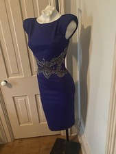 ASOS Little Mistress London Bandage Crepe Stretch Navy Blue Beaded Dress US 4