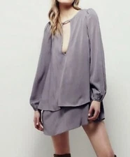 Free People Gray Taupe beck layered tunic key hole Dress loose keyhole S