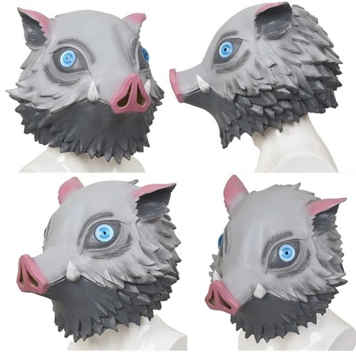 Demon Slayer Cosplay Inosuke Costume Maschera Pantaloni Tong Taglia a Scelta - Foto 3 di 22
