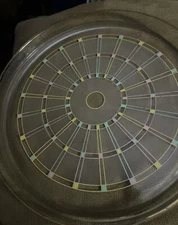 Culver Duralex 12" Round Glass Tray Pastel  Design Gilded Trim Rim France MCM