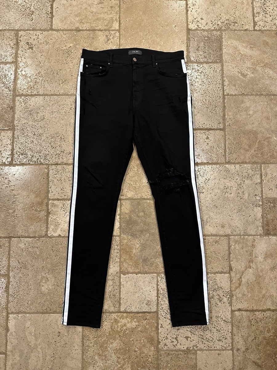 Amiri Black / White Stripe Track Denim Distressed Jeans | eBay Amiri Black / White Stripe Track Denim Distressed Jeans | eBay