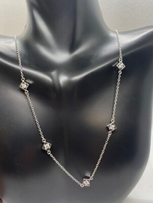 Doppelseitige Quadrate Halskette Lab Created Diamant 925 Sterling Silber