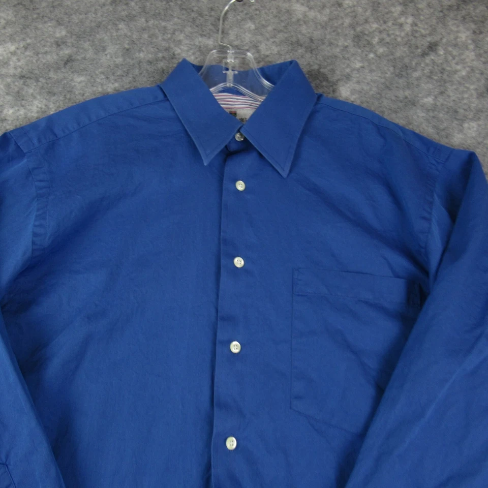 Camisa masculina Wellington Walker 16 32/33 azul punho flip sólido manga longa botão para cima - Imagem 2 de 4