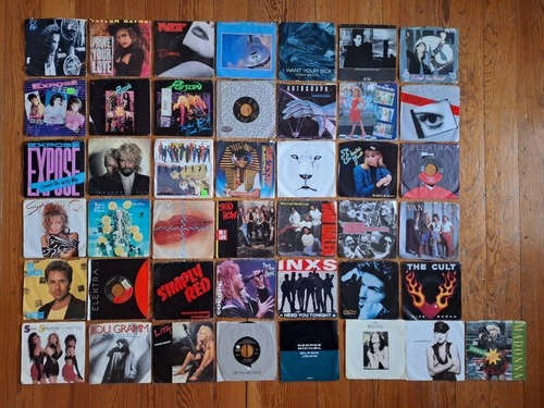 Lot of 43 Rock/Pop Single 7" LP Vinyl Records 80's Van Halen Madonna Poison etc.