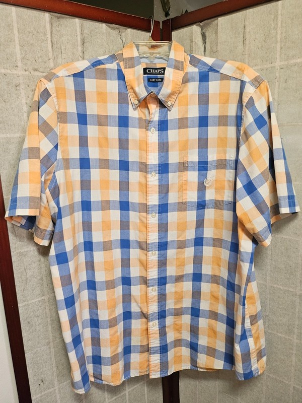 Chaps Men's White Multicolor Plaid Shirt Collar Pocket Short Sleeve Logo Sz 2XL