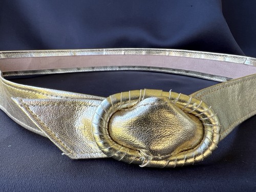 Vintage Retro Gold Metallic Fabric Belt 1980’s - Picture 2 of 9