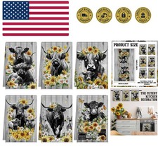 6 Pcs Highland Cow Kitchen Towels Highland Cow Themed Dish Towels Seasonal Cu...