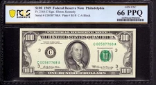 1969 $100 FEDERAL RESERVE NOTE PHILADELPHIA FR.2164-C PCGS B GEM 66 PPQ