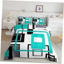 Turquoise Geometric Bed Comforter Sets Black White Teal Grey King Multi 18